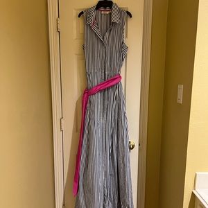 Eliza J Striped Dress with Pink Ribbon